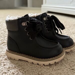 Black Faux Leather Kids Boots